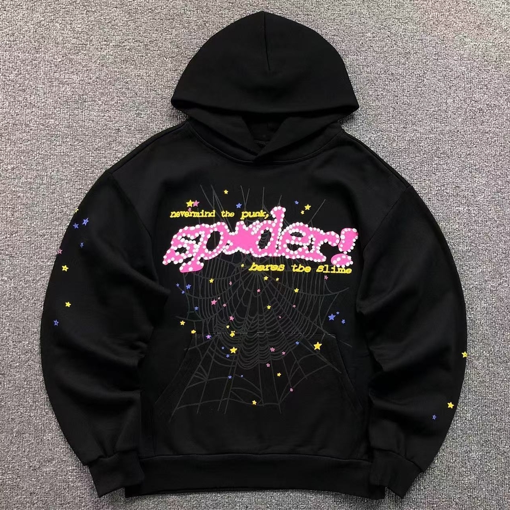 Black Hoodie with Pink and Yellow Graphic Please read the description